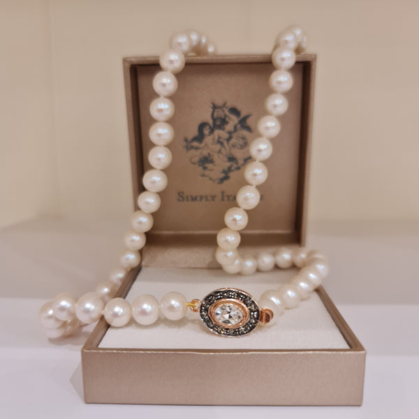 White Pearl Necklace with crystal Clasp