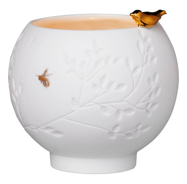 Gold Bird Porcelain holder with LED tealight