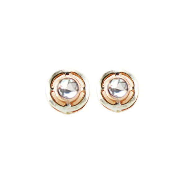 Contemporary bright crystal stud earrings in sterling silver with 18 carat rose gold plating