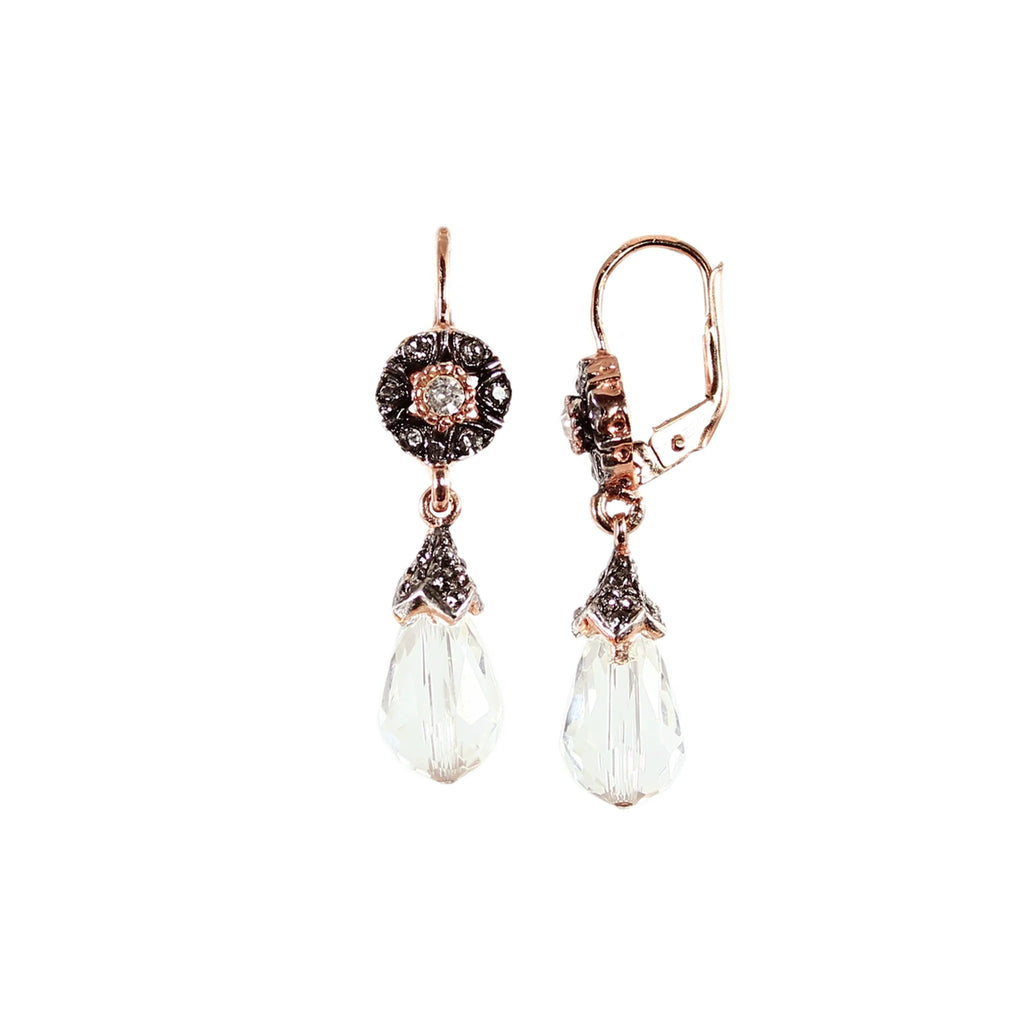 Crystal Drop Earrings with 18ct rose gold plating over sterling silver  lever back hook