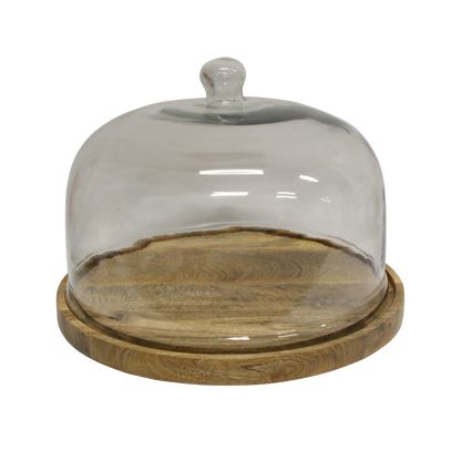 Wooden Board and Glass Dome Set