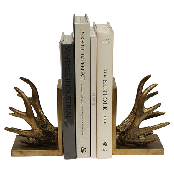 Gold coloured antler bookends