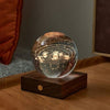 LED engraved solar system crystal ball light on wooden base