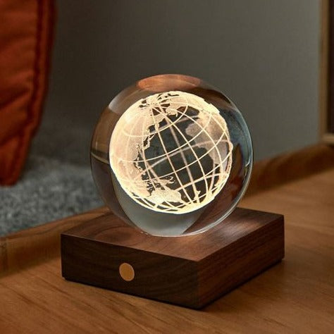 World Globe LED Light on wooden base