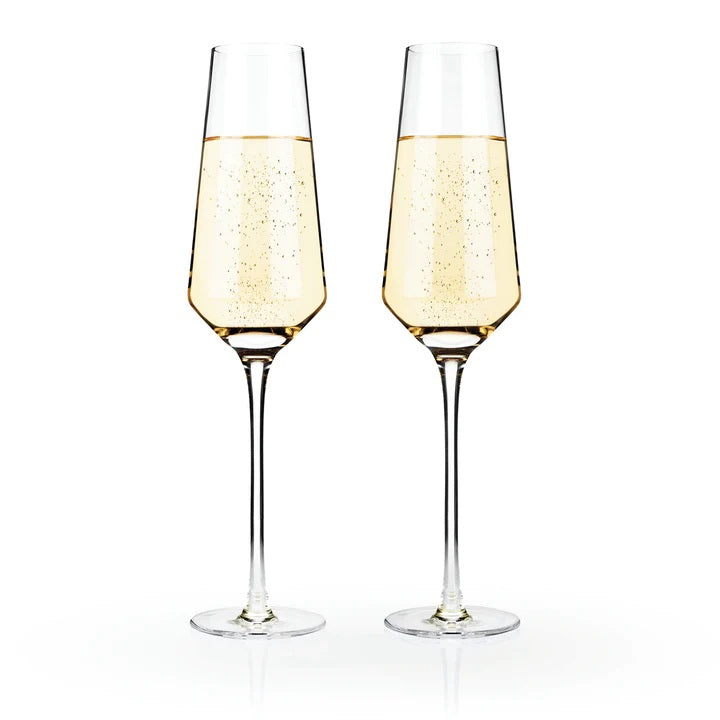 Set 2 Viski Angled Crystal Champagne Flutes