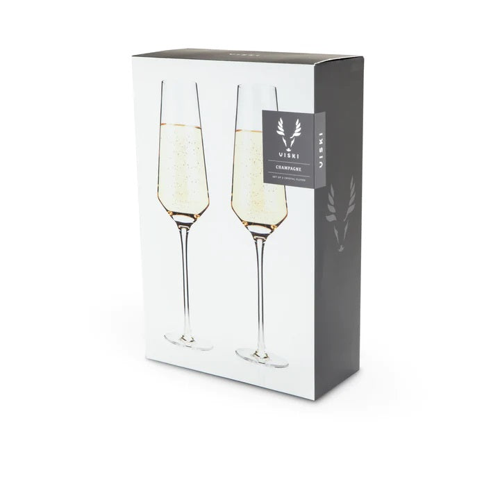 Set 2 Viski Angled Crystal Champagne Flutes