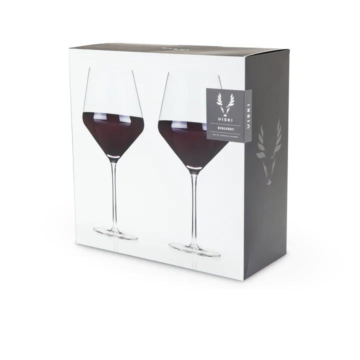 Set of 2 Crystal angled burgundy red wine glasses