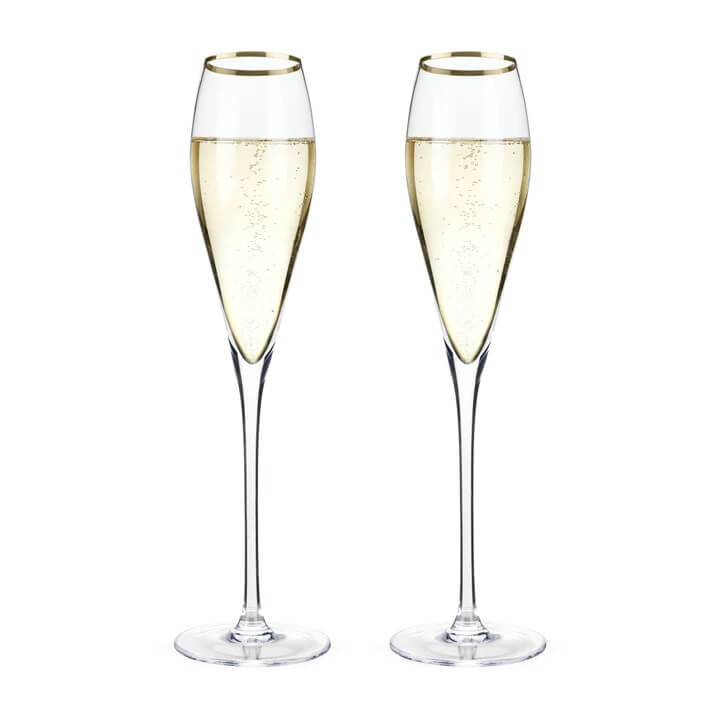 Gold Rimmed Crystal Champagne Flutes set of 2