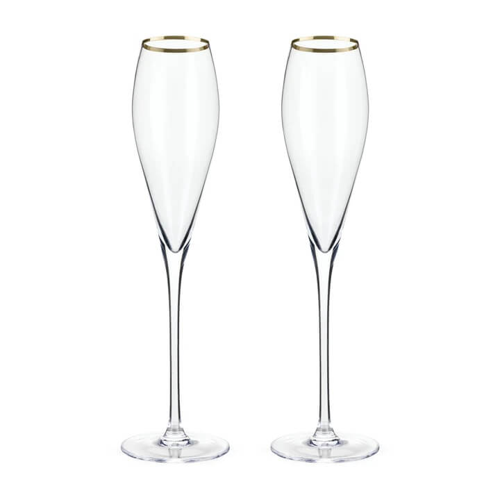 Gold Rimmed Crystal Champagne Flutes set of 2