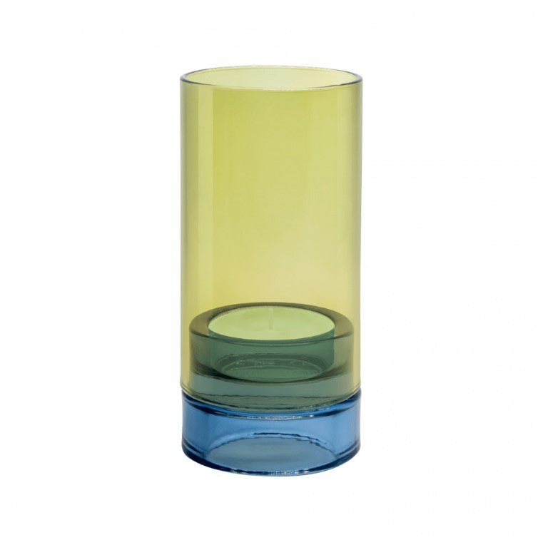 Lime and Blue reversible glass lantern