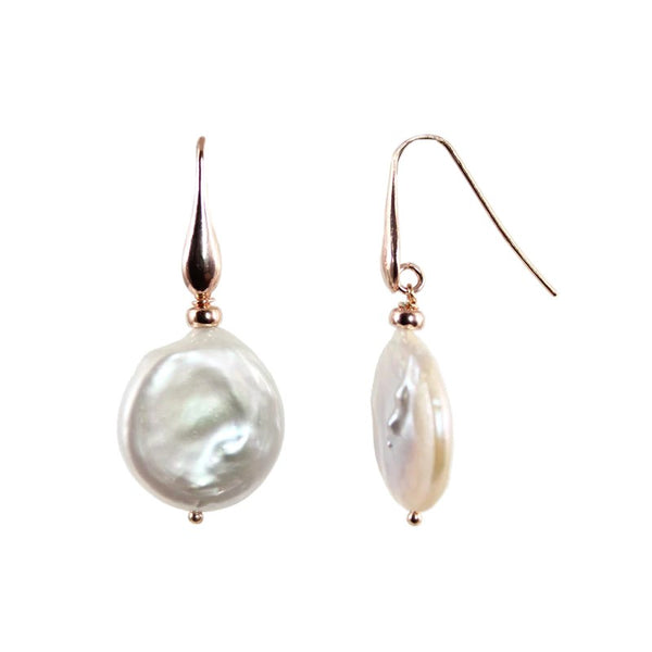 Simply Italian Coin Pearl Drop Hook Earrings