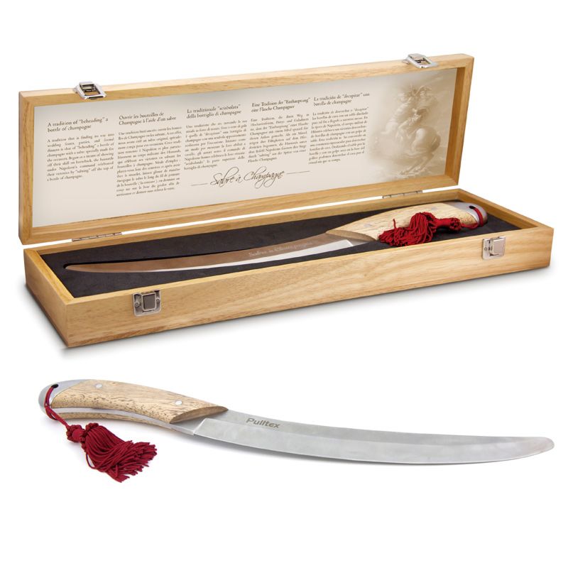 Champagne Sabre, oak handle with stainless steel blade, gift boxed