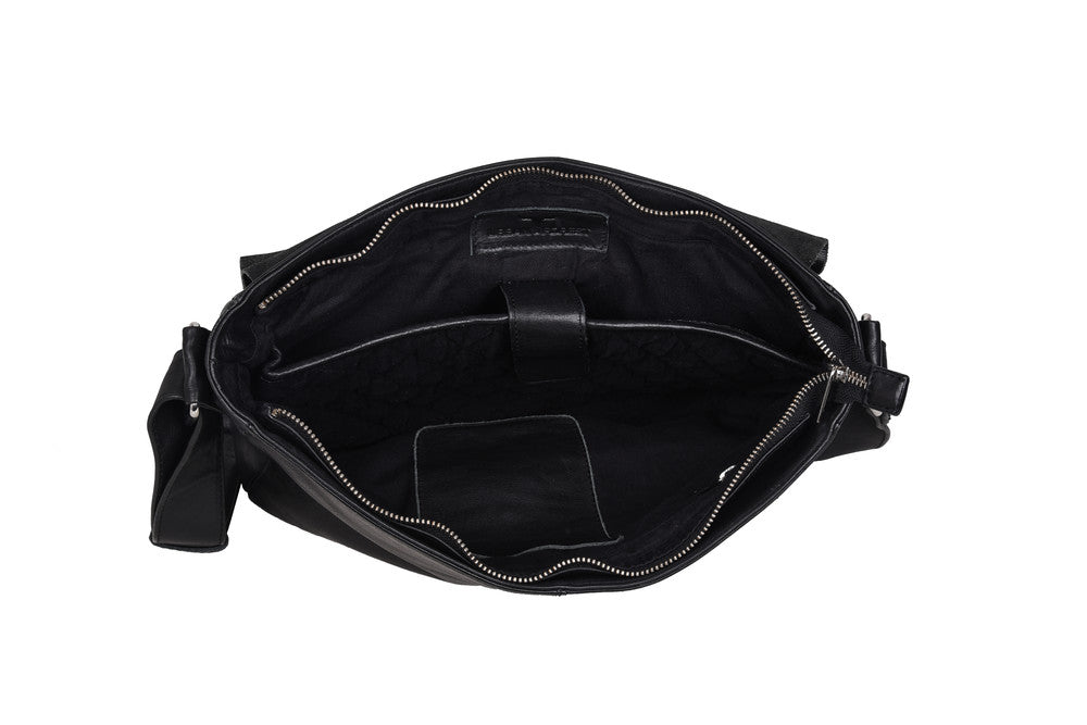 Urban Forest Black Leather Satchel inside view