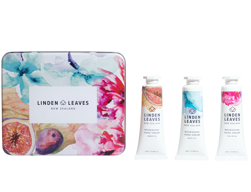 Linden Leaves In Bloom Handcream Selection in reusable tin