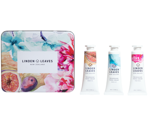 Linden Leaves In Bloom Handcream Selection in reusable tin