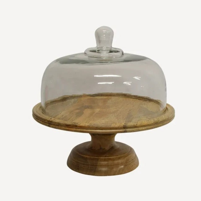 Glass Cake Dome on Wooden Board Stand